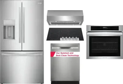 5 Piece Package Includes Refrigerator, Cooktop, Wall Oven, Hood And Dishwasher