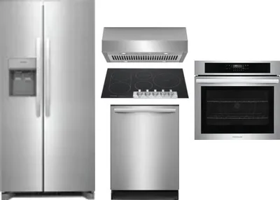 5 Piece Package Includes Refrigerator, Cooktop, Wall Oven, Hood And Dishwasher
