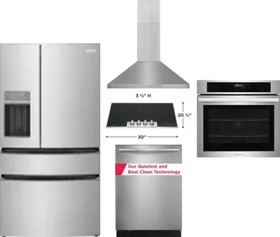 5 Piece Package Includes Refrigerator, Cooktop, Wall Oven, Hood And Dishwasher