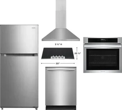 5 Piece Package Includes Refrigerator, Cooktop, Wall Oven, Hood And Dishwasher