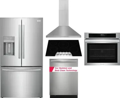 5 Piece Package Includes Refrigerator, Cooktop, Wall Oven, Hood And Dishwasher