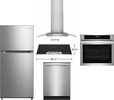 5 Piece Package Includes Refrigerator, Cooktop, Wall Oven, Hood And Dishwasher