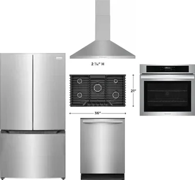 5 Piece Package Includes Refrigerator, Cooktop, Wall Oven, Hood And Dishwasher