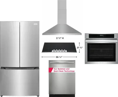 5 Piece Package Includes Refrigerator, Cooktop, Wall Oven, Hood And Dishwasher
