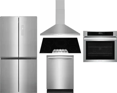 5 Piece Package Includes Refrigerator, Cooktop, Wall Oven, Hood And Dishwasher