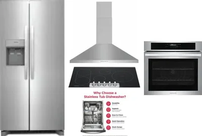 5 Piece Package Includes Refrigerator, Cooktop, Wall Oven, Hood And Dishwasher