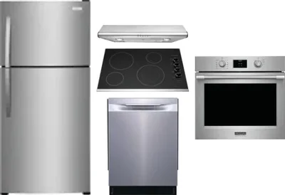 5 Piece Package Includes Refrigerator, Cooktop, Wall Oven, Hood And Dishwasher