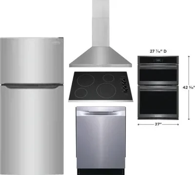5 Piece Package Includes Refrigerator, Cooktop, Wall Oven, Hood And Dishwasher