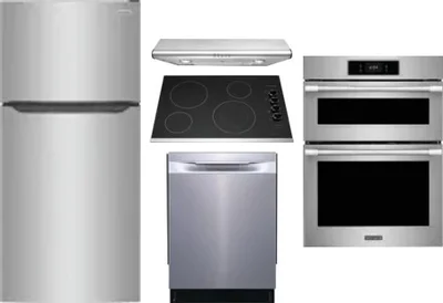 5 Piece Package Includes Refrigerator, Cooktop, Wall Oven, Hood And Dishwasher