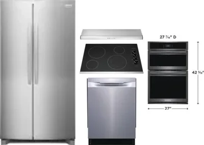 5 Piece Package Includes Refrigerator, Cooktop, Wall Oven, Hood And Dishwasher