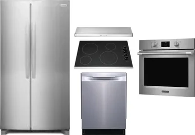 5 Piece Package Includes Refrigerator, Cooktop, Wall Oven, Hood And Dishwasher