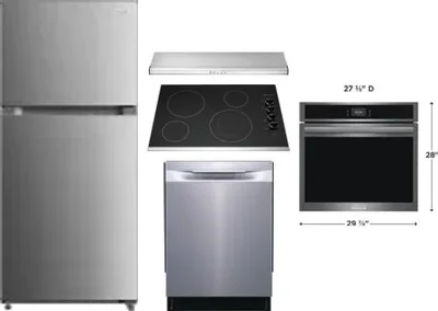 5 Piece Package Includes Refrigerator, Cooktop, Wall Oven, Hood And Dishwasher