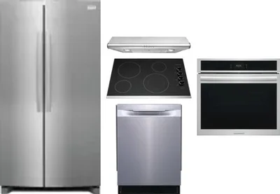 5 Piece Package Includes Refrigerator, Cooktop, Wall Oven, Hood And Dishwasher