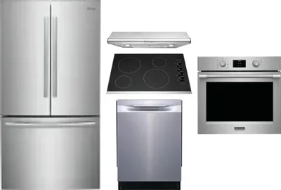 5 Piece Package Includes Refrigerator, Cooktop, Wall Oven, Hood And Dishwasher