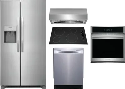 5 Piece Package Includes Refrigerator, Cooktop, Wall Oven, Hood And Dishwasher
