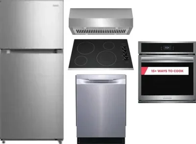 5 Piece Package Includes Refrigerator, Cooktop, Wall Oven, Hood And Dishwasher