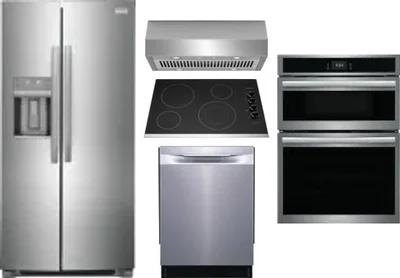 5 Piece Package Includes Refrigerator, Cooktop, Wall Oven, Hood And Dishwasher