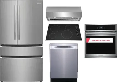 5 Piece Package Includes Refrigerator, Cooktop, Wall Oven, Hood And Dishwasher