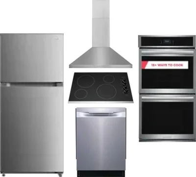 5 Piece Package Includes Refrigerator, Cooktop, Wall Oven, Hood And Dishwasher