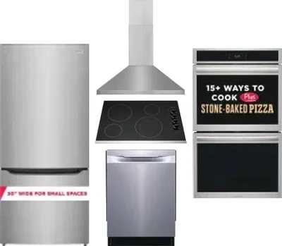 5 Piece Package Includes Refrigerator, Cooktop, Wall Oven, Hood And Dishwasher
