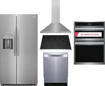 5 Piece Package Includes Refrigerator, Cooktop, Wall Oven, Hood And Dishwasher
