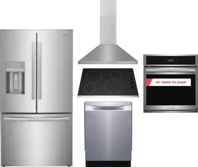 5 Piece Package Includes Refrigerator, Cooktop, Wall Oven, Hood And Dishwasher