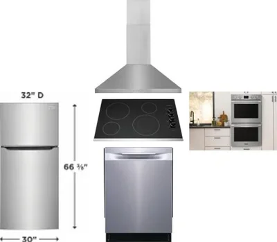 5 Piece Package Includes Refrigerator, Cooktop, Wall Oven, Hood And Dishwasher