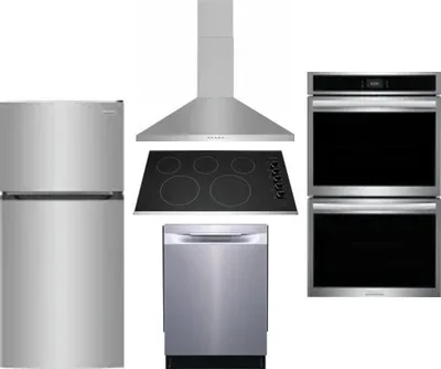 5 Piece Package Includes Refrigerator, Cooktop, Wall Oven, Hood And Dishwasher