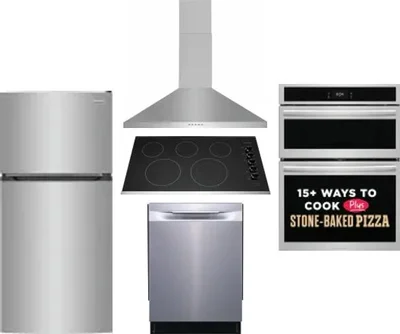 5 Piece Package Includes Refrigerator, Cooktop, Wall Oven, Hood And Dishwasher