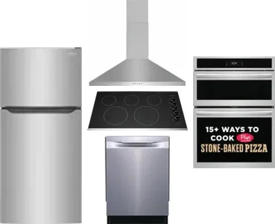 5 Piece Package Includes Refrigerator, Cooktop, Wall Oven, Hood And Dishwasher