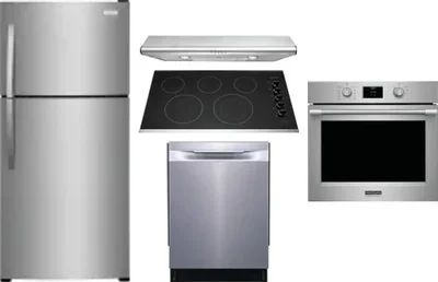 5 Piece Package Includes Refrigerator, Cooktop, Wall Oven, Hood And Dishwasher
