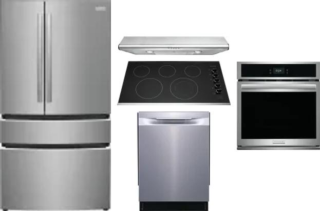 5 Piece Package Includes Refrigerator, Cooktop, Wall Oven, Hood And Dishwasher