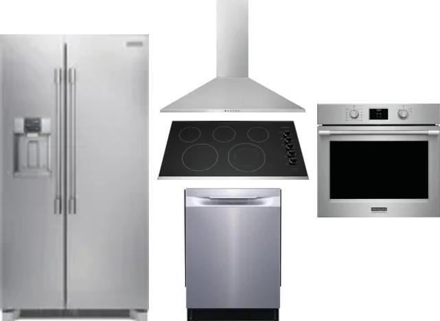 5 Piece Package Includes Refrigerator, Cooktop, Wall Oven, Hood And Dishwasher