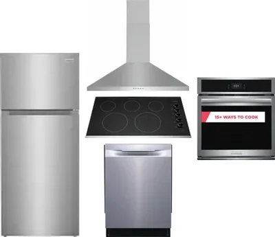 5 Piece Package Includes Refrigerator, Cooktop, Wall Oven, Hood And Dishwasher