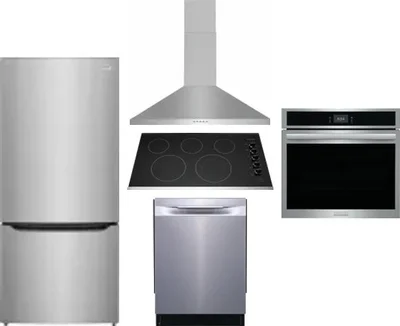 5 Piece Package Includes Refrigerator, Cooktop, Wall Oven, Hood And Dishwasher