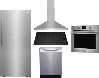 5 Piece Package Includes Refrigerator, Cooktop, Wall Oven, Hood And Dishwasher
