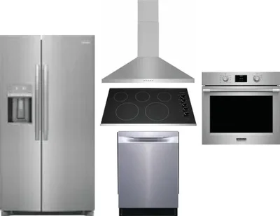 5 Piece Package Includes Refrigerator, Cooktop, Wall Oven, Hood And Dishwasher