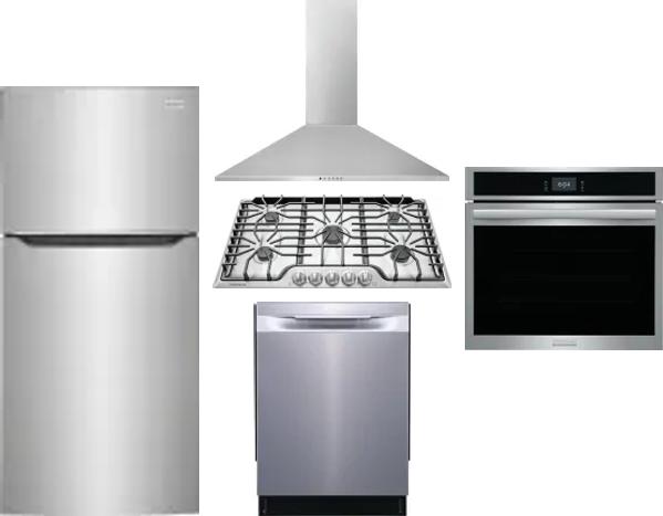 5 Piece Package Includes Refrigerator, Cooktop, Wall Oven, Hood And Dishwasher