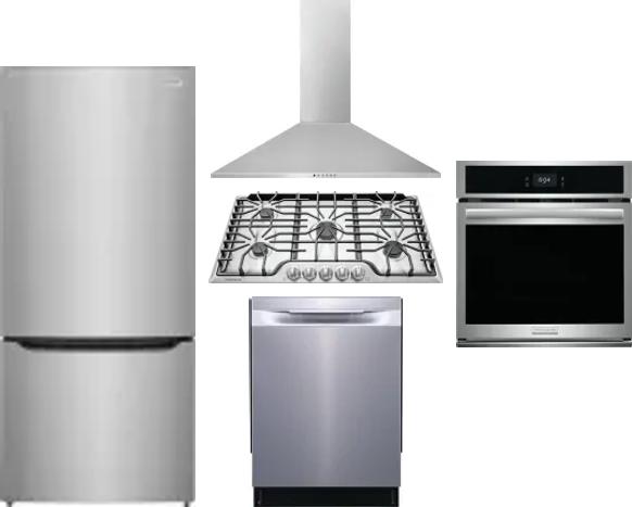 5 Piece Package Includes Refrigerator, Cooktop, Wall Oven, Hood And Dishwasher