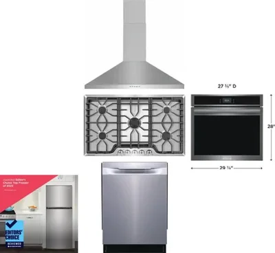 5 Piece Package Includes Refrigerator, Cooktop, Wall Oven, Hood And Dishwasher