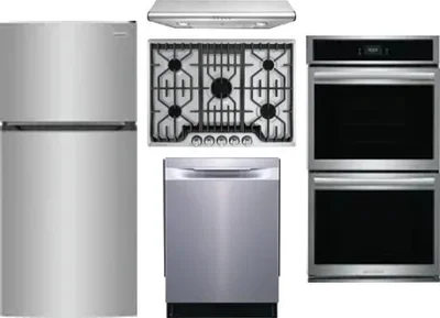 5 Piece Package Includes Refrigerator, Cooktop, Wall Oven, Hood And Dishwasher