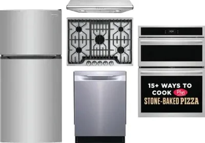 5 Piece Package Includes Refrigerator, Cooktop, Wall Oven, Hood And Dishwasher