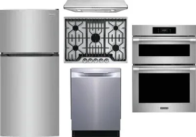 5 Piece Package Includes Refrigerator, Cooktop, Wall Oven, Hood And Dishwasher