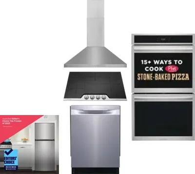 5 Piece Package Includes Refrigerator, Cooktop, Wall Oven, Hood And Dishwasher