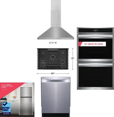 5 Piece Package Includes Refrigerator, Cooktop, Wall Oven, Hood And Dishwasher