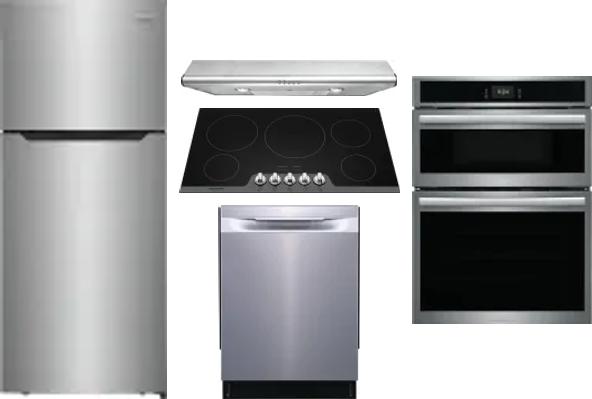 5 Piece Package Includes Refrigerator, Cooktop, Wall Oven, Hood And Dishwasher