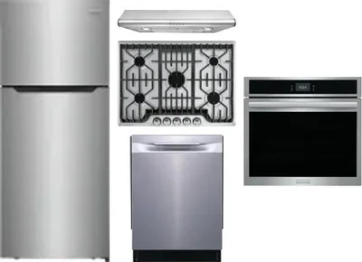 5 Piece Package Includes Refrigerator, Cooktop, Wall Oven, Hood And Dishwasher
