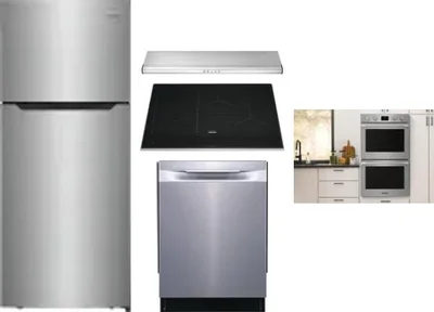5 Piece Package Includes Refrigerator, Cooktop, Wall Oven, Hood And Dishwasher