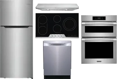 5 Piece Package Includes Refrigerator, Cooktop, Wall Oven, Hood And Dishwasher