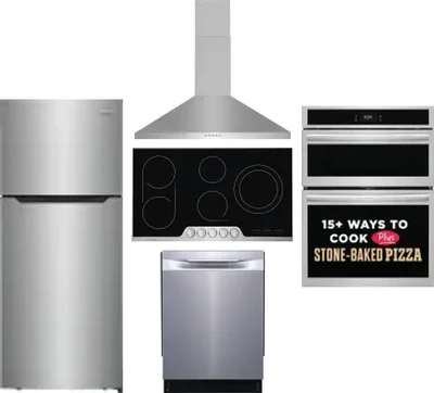5 Piece Package Includes Refrigerator, Cooktop, Wall Oven, Hood And Dishwasher
